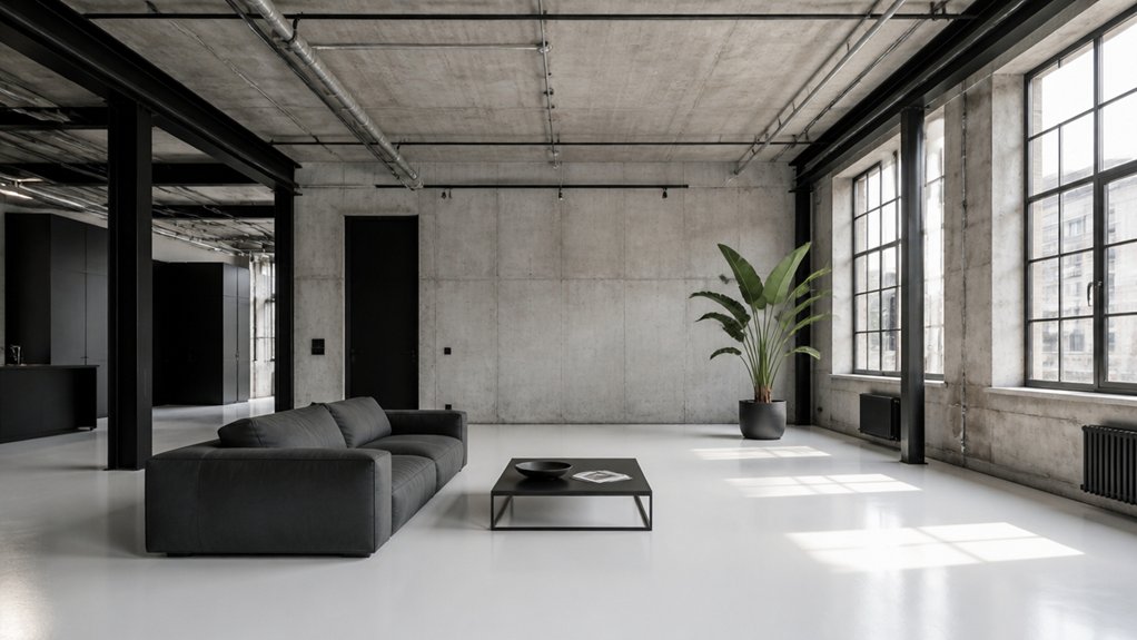 honest durable Industrial minimalist interior design